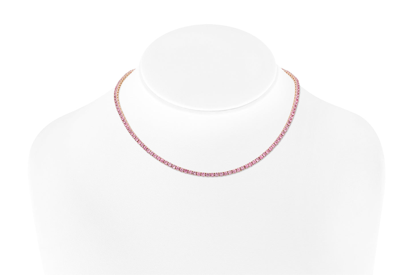 18K Rose Gold Sapphire Tennis Necklace Tw. 13.56 carat
