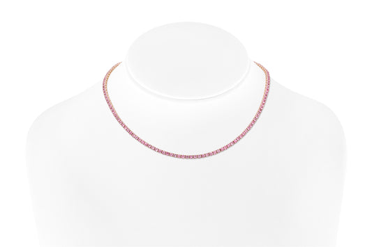 18K Rose Gold Sapphire Tennis Necklace Tw. 13.56 carat