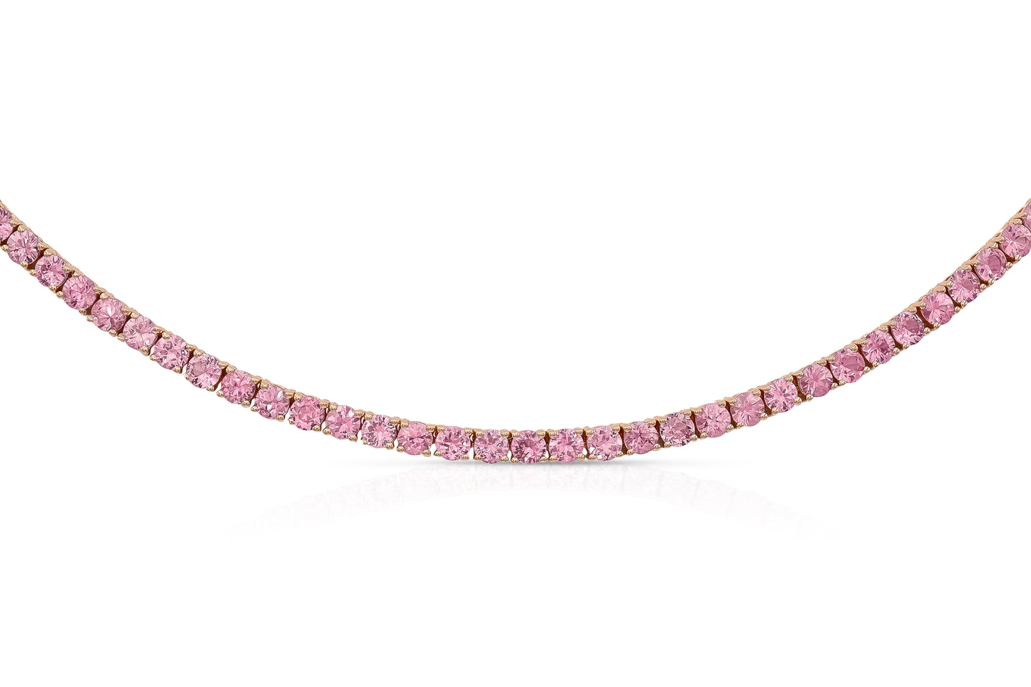 18K Rose Gold Sapphire Tennis Necklace Tw. 13.56 carat