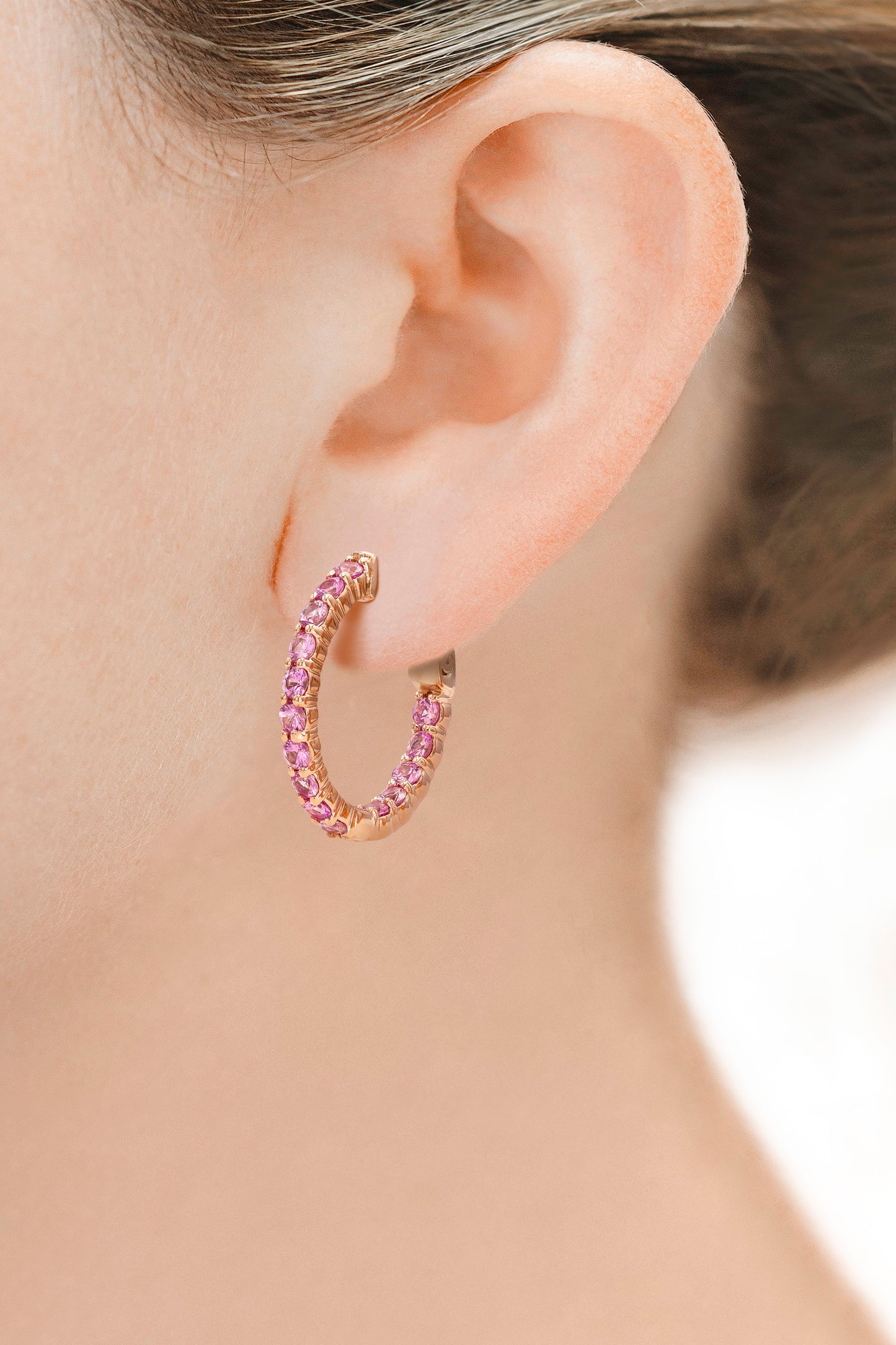 18K Rose Gold Natural Pink Sapphire Hoops 2.15 carat
