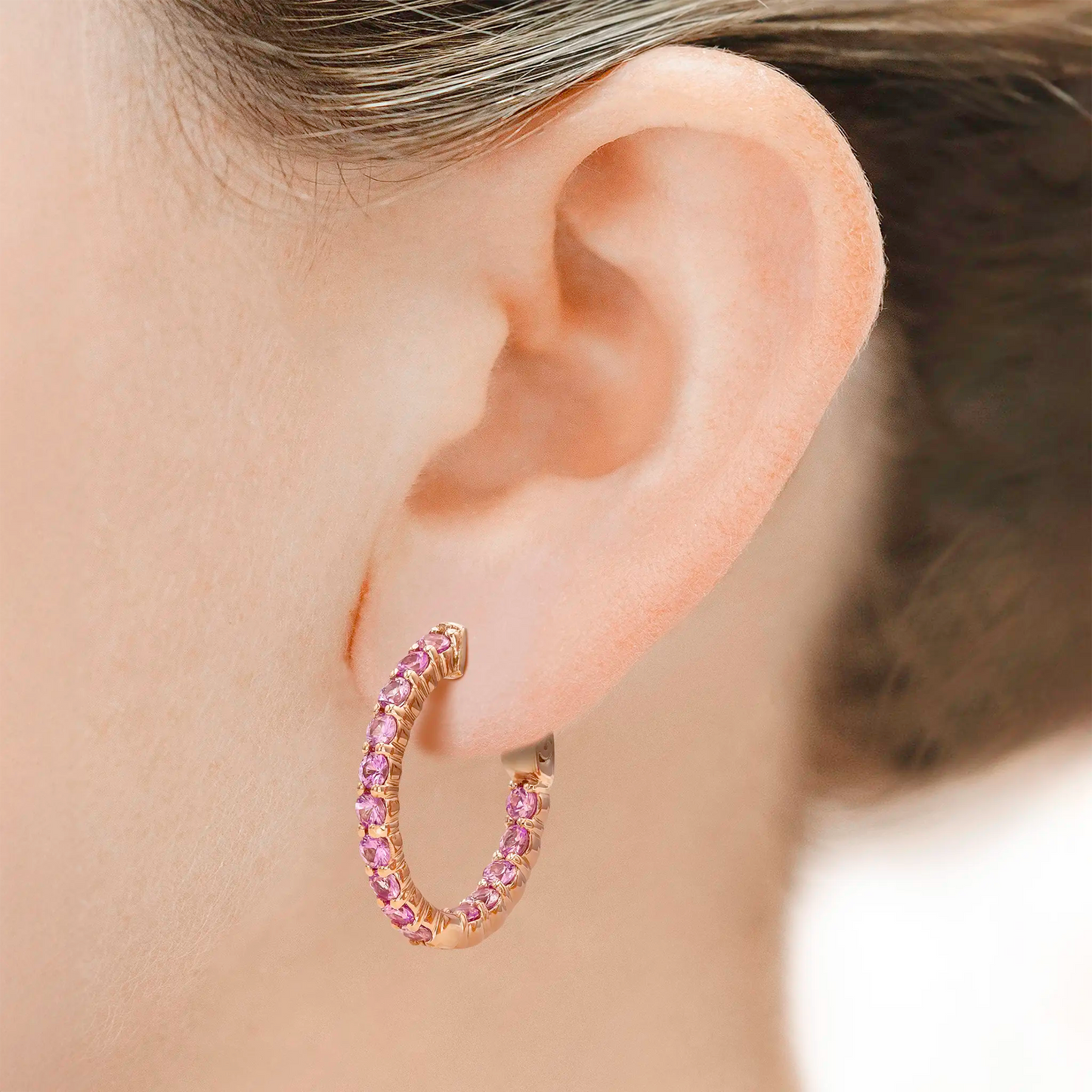 18K Rose Gold Natural Pink Sapphire Hoops 2.15 carat