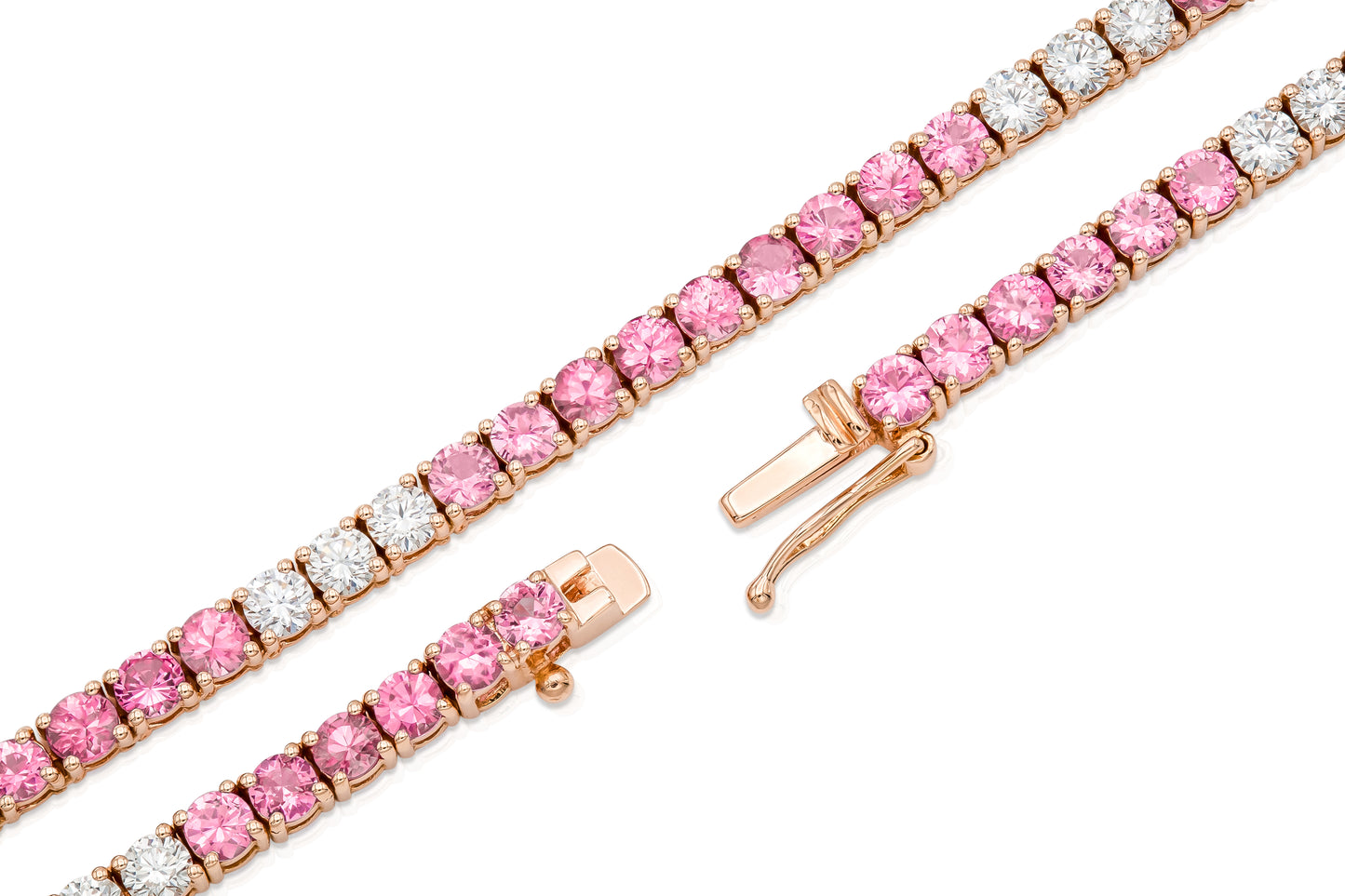 18K Rose Gold Diamond & Pink Sapphire Tennis Necklace Tw. 14.96 carat