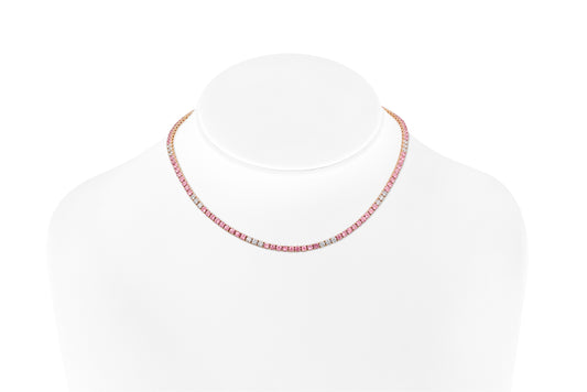 18K Rose Gold Diamond & Pink Sapphire Tennis Necklace Tw. 14.96 carat