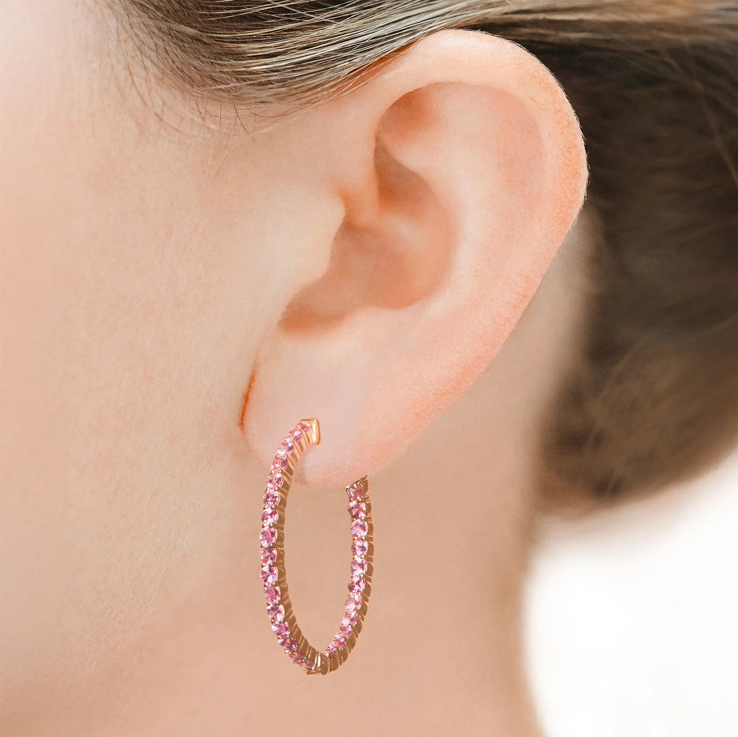 18K Rose Gold Pink Sapphire Hoops TW. 3.19ct