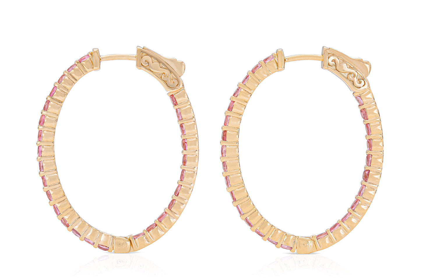 18K Rose Gold Pink Sapphire Hoops TW. 3.19ct