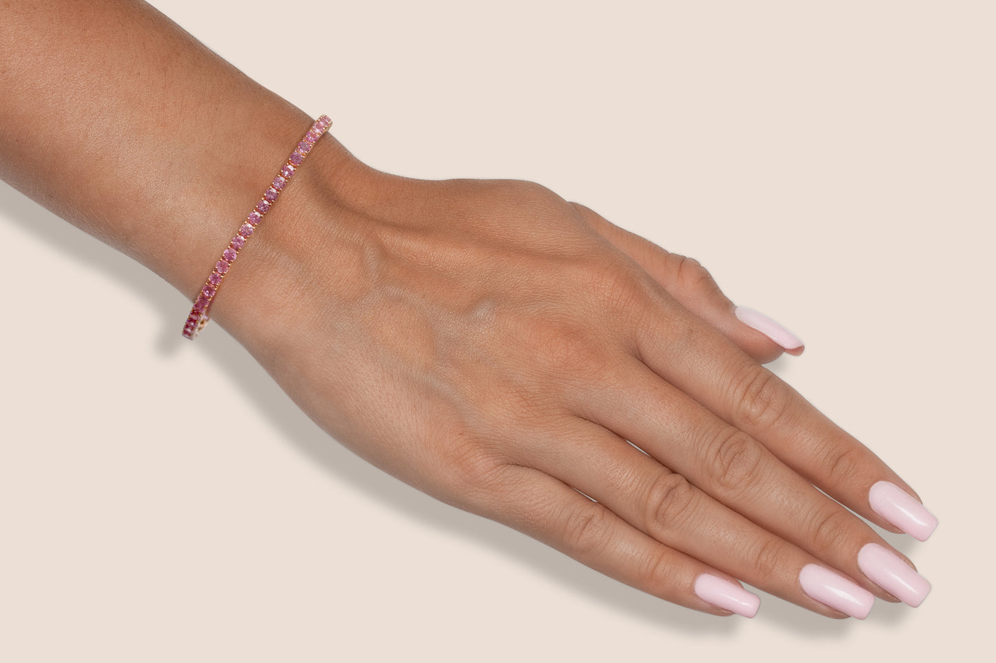 18K Rose Gold Pink Sapphire Tennis Bracelet Tw. 6.80 carat