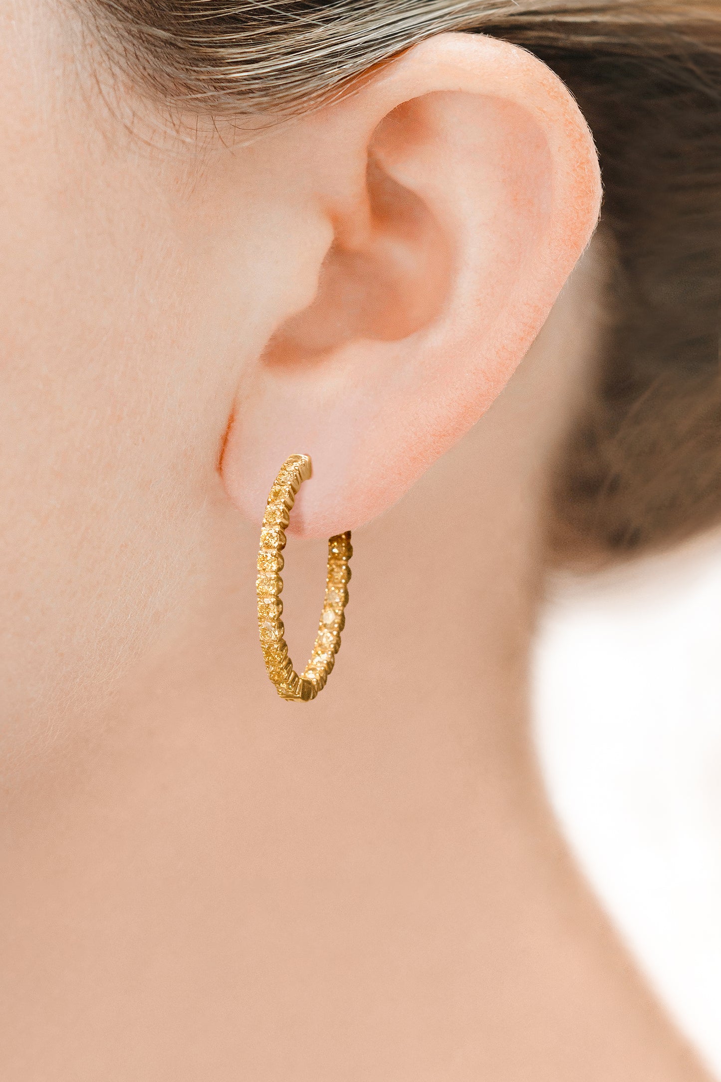 18K Yellow Gold Fancy Yellow Diamond Hoops Tw. 2.05 carat