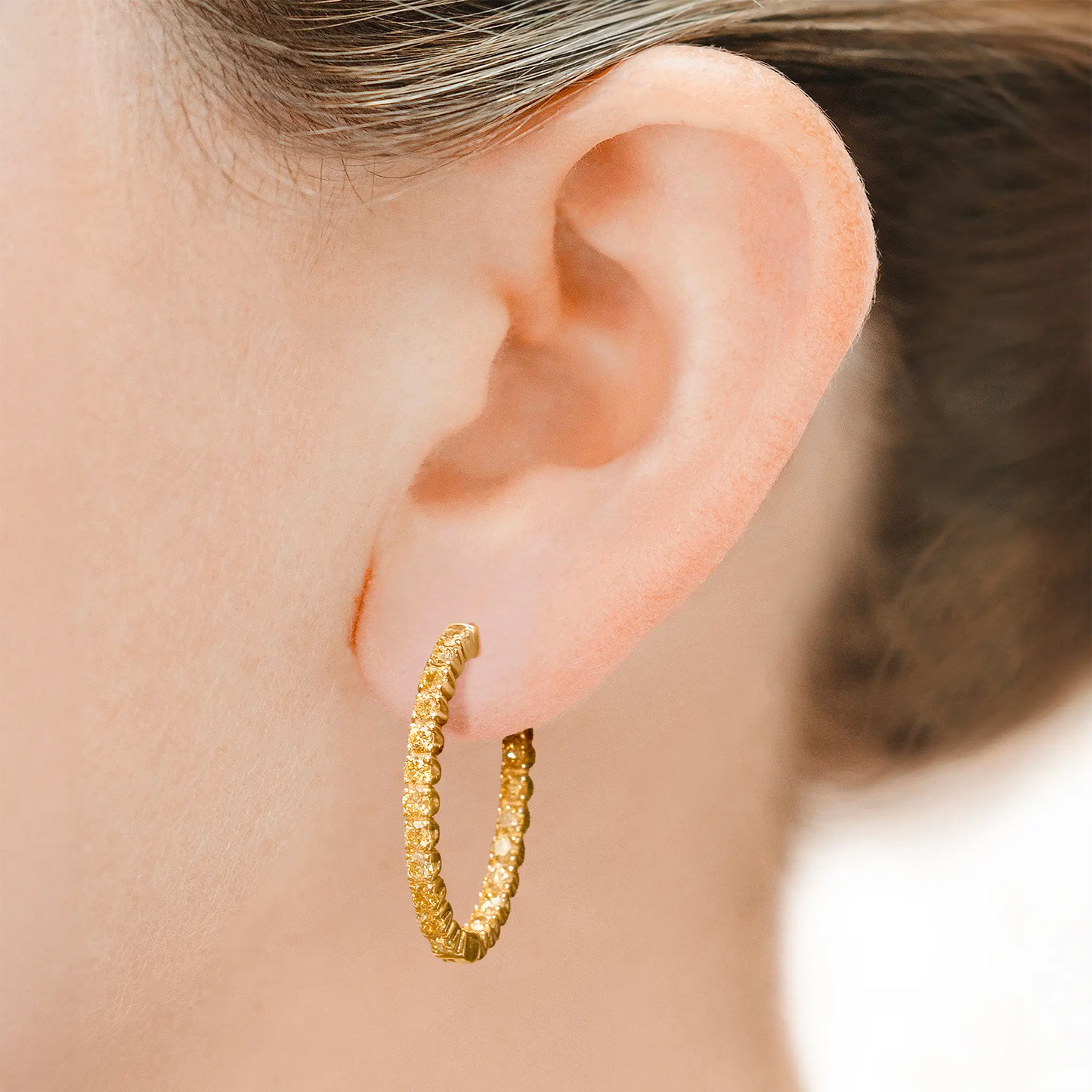 18K Yellow Gold Fancy Yellow Diamond Hoops Tw. 2.05 carat