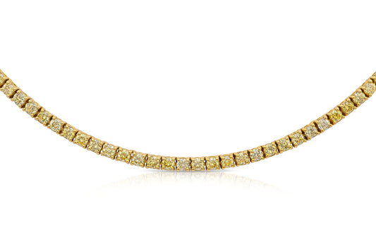 18K Yellow Gold Fancy Intense Yellow Diamond Tennis Necklace 6.36 carat