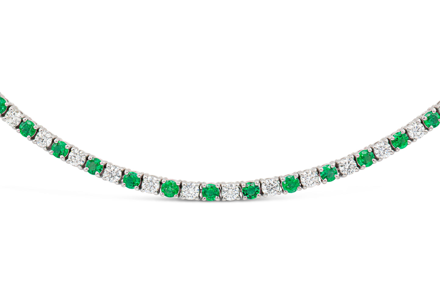 18K White Gold Diamond & Green Emerald Tennis Necklace Tw. 10.87 carat