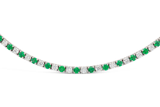 18K White Gold Diamond & Green Emerald Tennis Necklace Tw. 10.87 carat