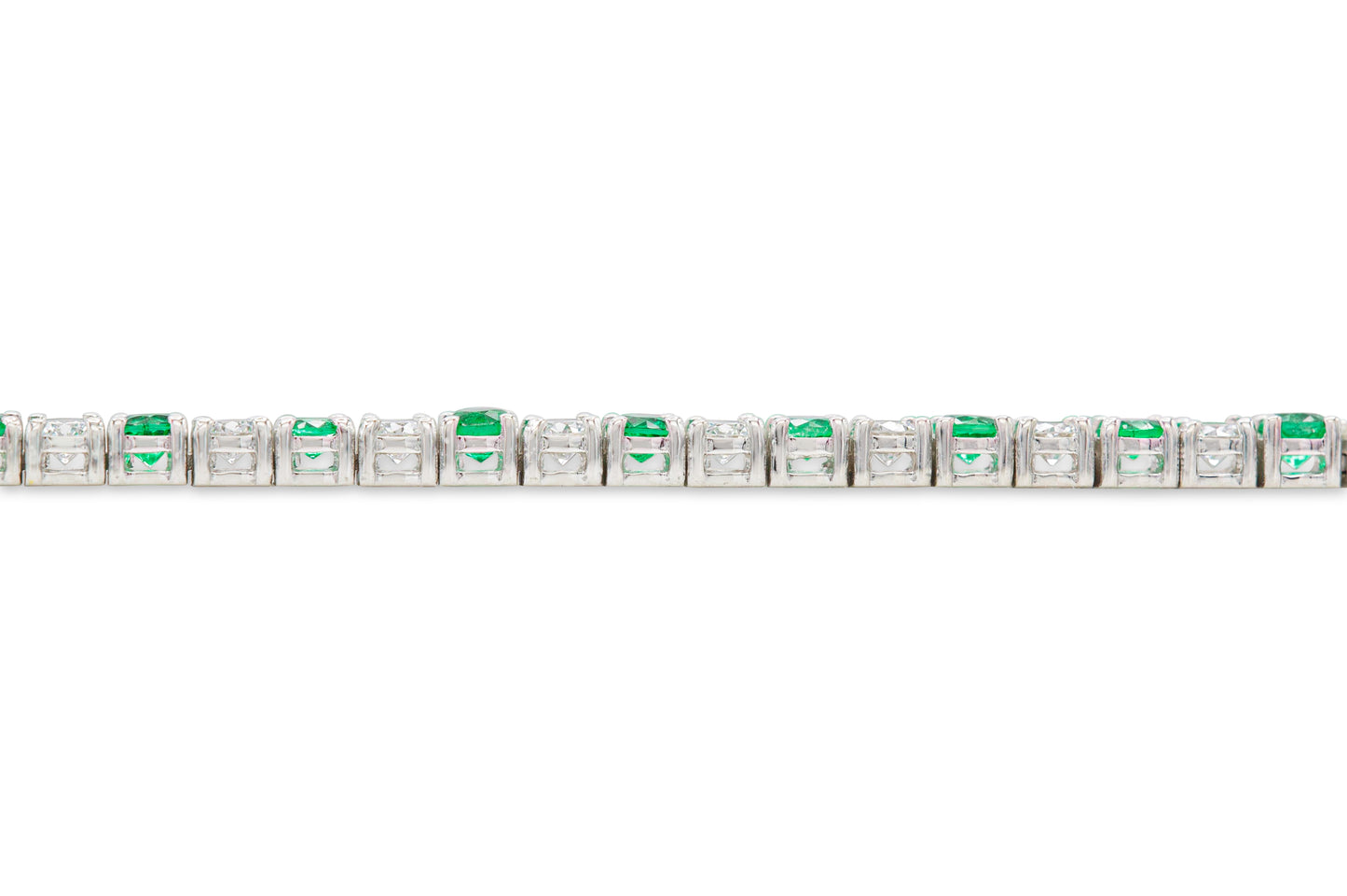 18K White Gold Diamond & Green Emerald Tennis Necklace Tw. 10.87 carat