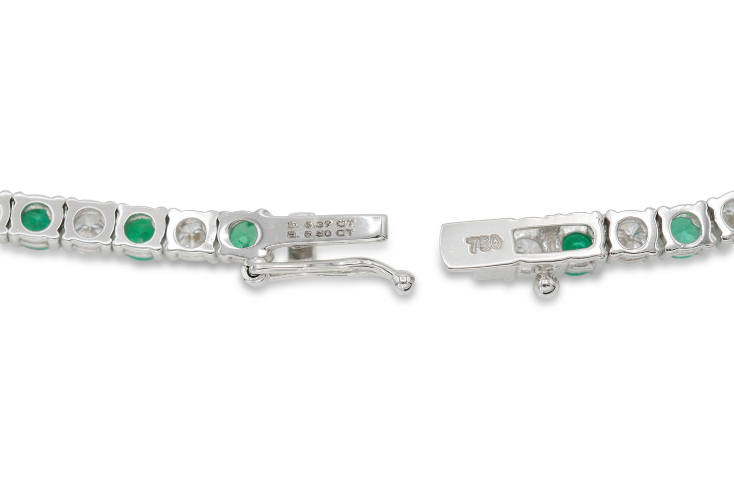 18K White Gold Diamond & Green Emerald Tennis Necklace Tw. 10.87 carat