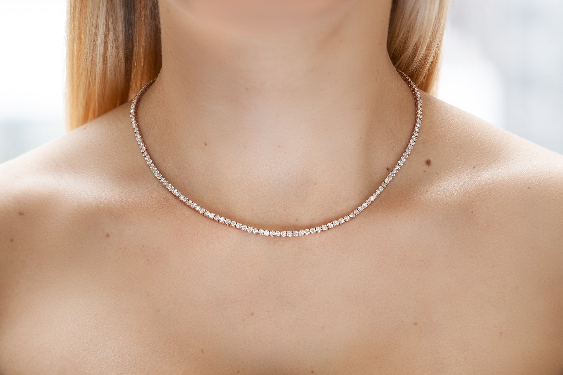 18K Rose Gold Classic Diamond Tennis Necklace