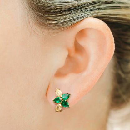 18K Yellow Gold Constellation Yellow Diamond & Emerald Earrings
