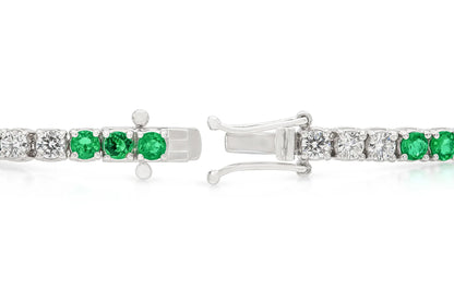 18K White Gold Diamond & Green Emerald Tennis Bracelet Tw. 4.14 carat