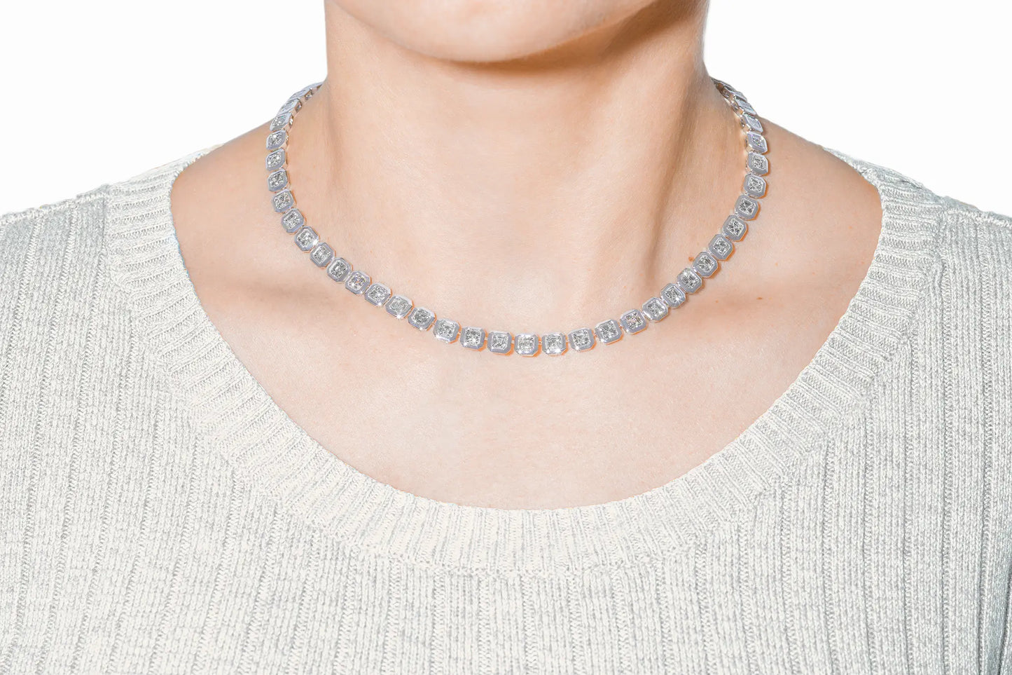 18K White Gold Asscher Cut Diamond Necklace