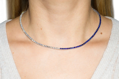 18K White Gold Diamond & Sapphire Tennis Necklace Tw. 12.32 carat