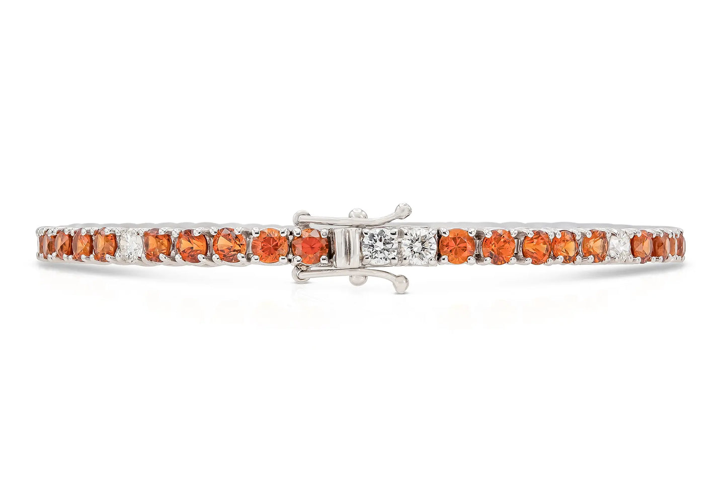 18K White Gold Diamond & Orange Sapphire Tennis Bracelet Tw. 9.05 carat