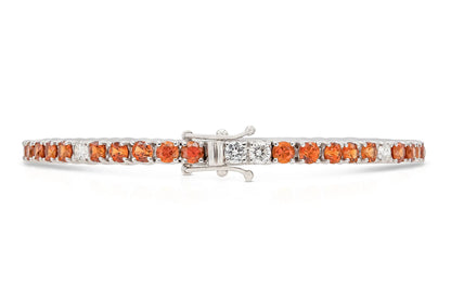 18K White Gold Diamond & Orange Sapphire Tennis Bracelet Tw. 9.05 carat