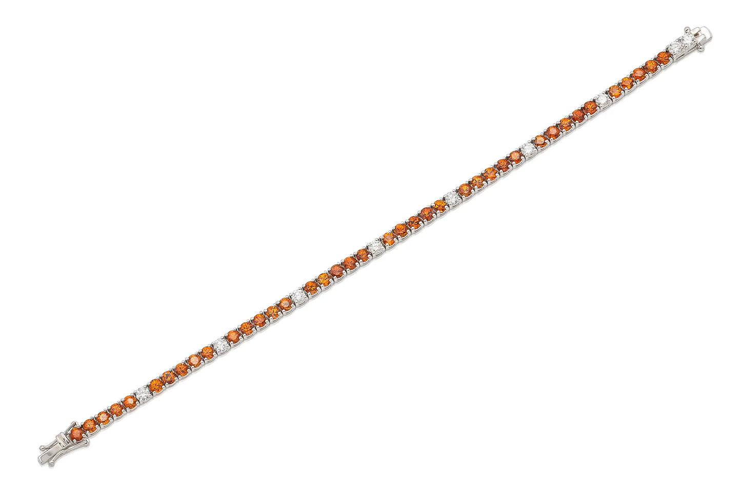 18K White Gold Diamond & Orange Sapphire Tennis Bracelet Tw. 9.05 carat