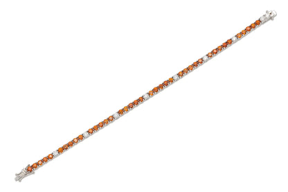 18K White Gold Diamond & Orange Sapphire Tennis Bracelet Tw. 9.05 carat