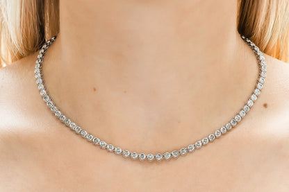 18K White Gold Bezel Diamond Necklace Tw. 7.73 carat