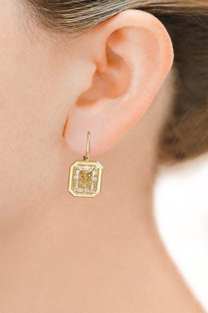 18K Yellow Gold Dangle Bezel Set Diamond Earrings Tw: 8.06 carats