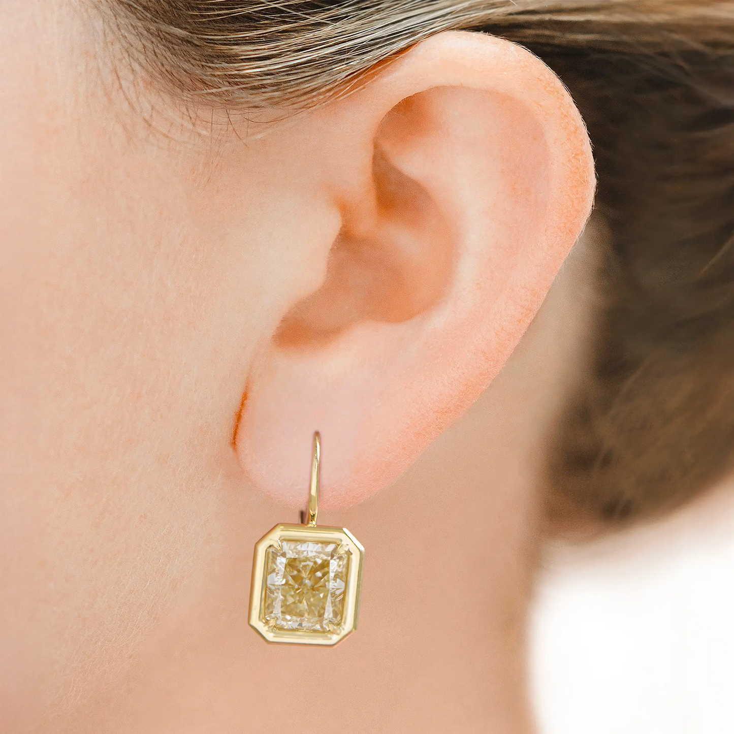 18K Yellow Gold Dangle Bezel Set Diamond Earrings Tw: 8.06 carats