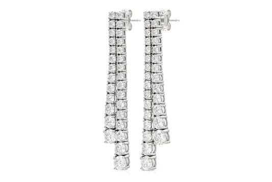18K White Gold  Graduated Diamonds Drop Earrings
