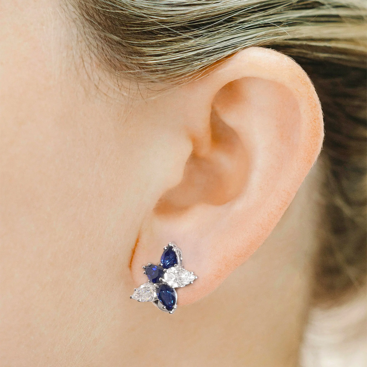 18K White Gold Diamond & Royal Blue Sapphire Constellation Earrings