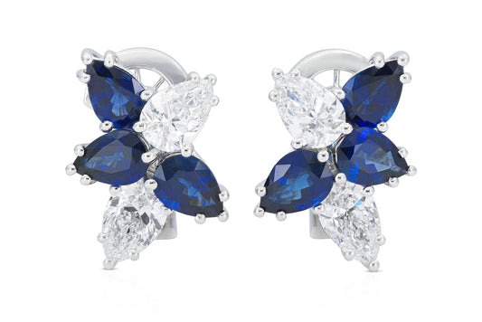 18K White Gold Diamond & Royal Blue Sapphire Constellation Earrings