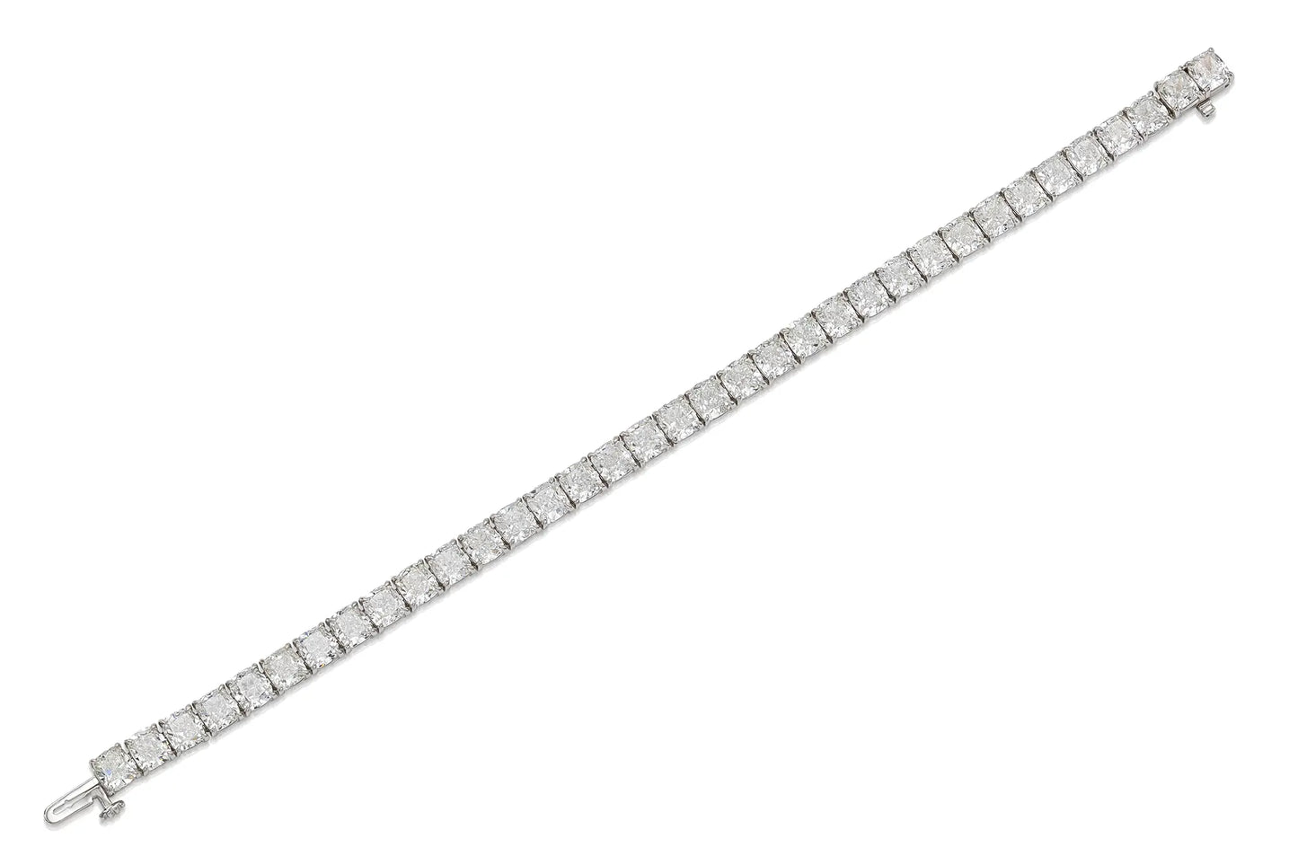 18K White Gold Cushion Cut Diamond Tennis Bracelet TW. 24.76ct