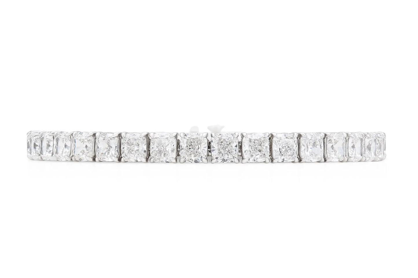18K White Gold Cushion Cut Diamond Tennis Bracelet TW. 24.76ct