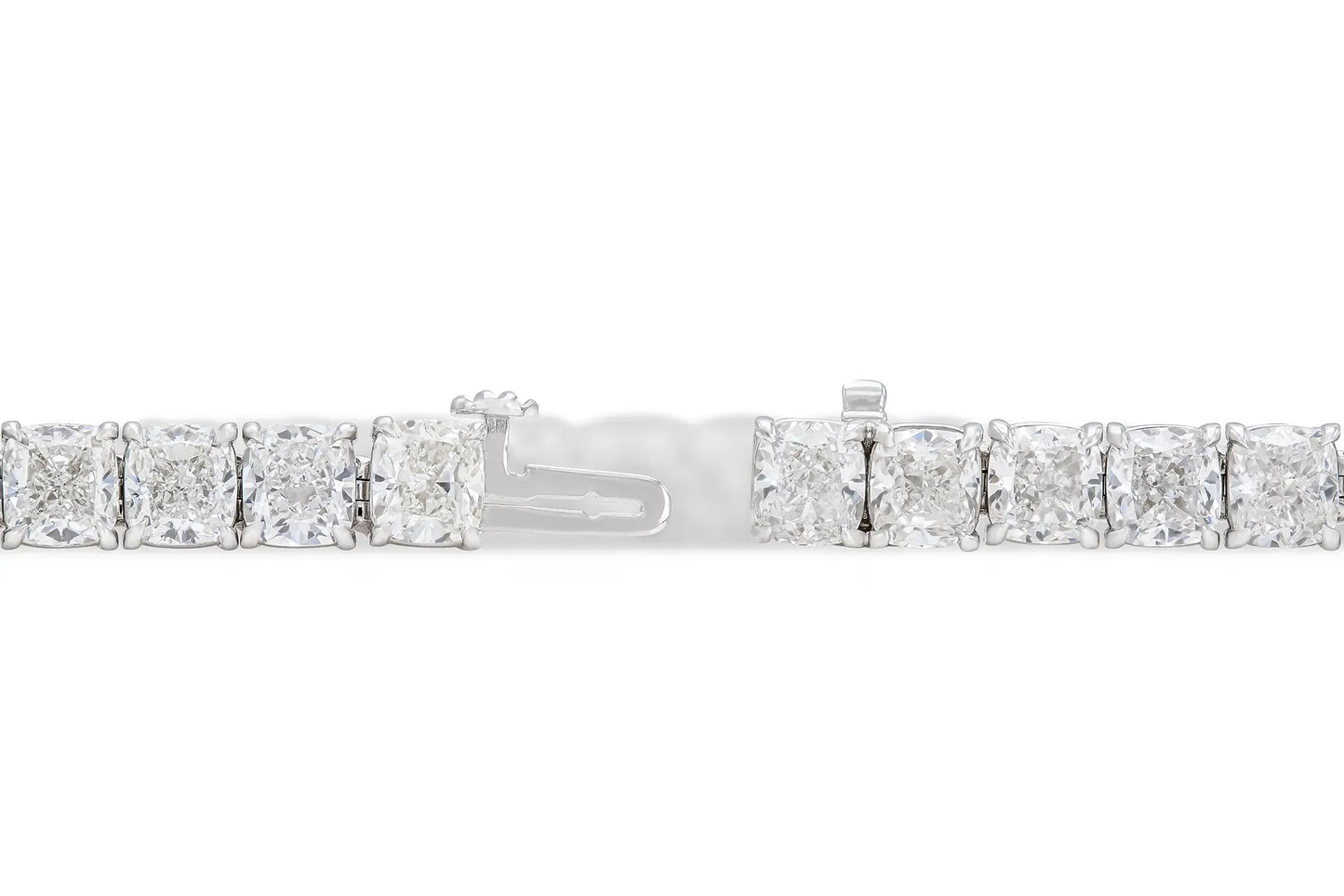 18K White Gold Cushion Cut Diamond Tennis Bracelet TW. 24.76ct