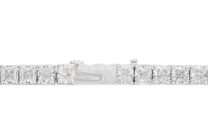 18K White Gold Cushion Cut Diamond Tennis Bracelet TW. 24.76ct