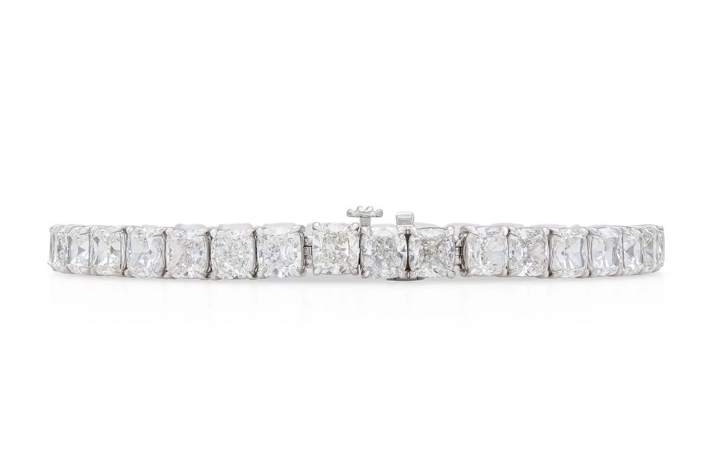 18K White Gold Cushion Cut Diamond Tennis Bracelet TW. 24.76ct