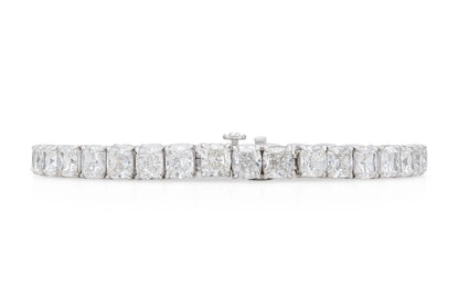 18K White Gold Cushion Cut Diamond Tennis Bracelet TW. 24.76ct