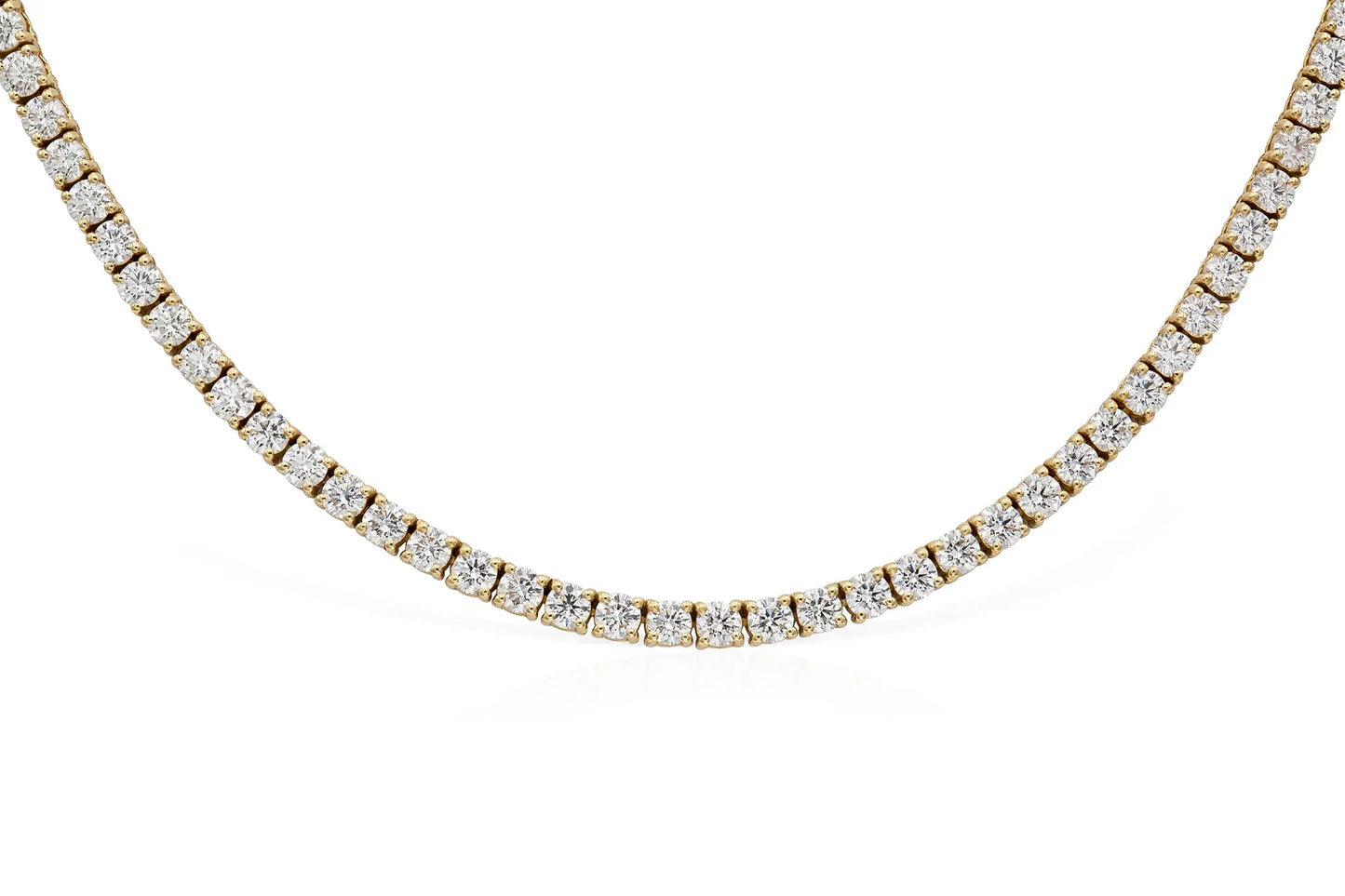 18K Yellow Gold Tennis Necklace Dtw. 10.52 carat