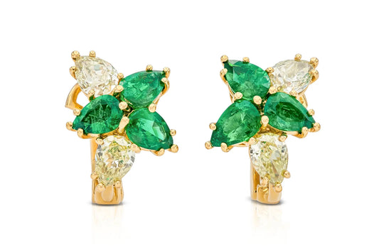 18K Yellow Gold Constellation Yellow Diamond & Emerald Earrings