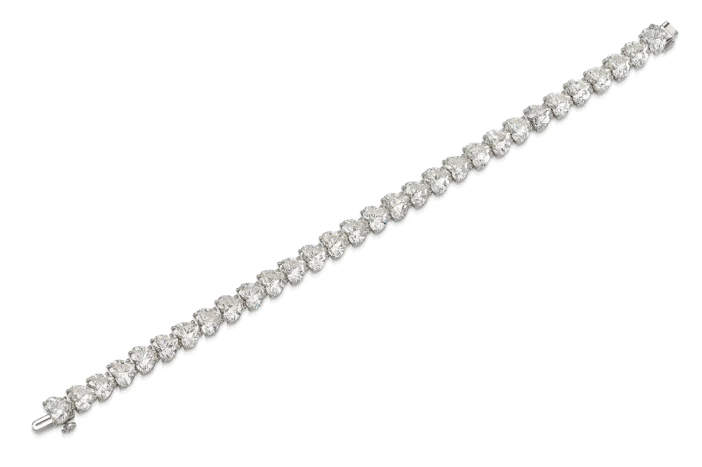 18K White Gold Heart Shape Diamond Tennis Bracelet Tw. 28.29 carat