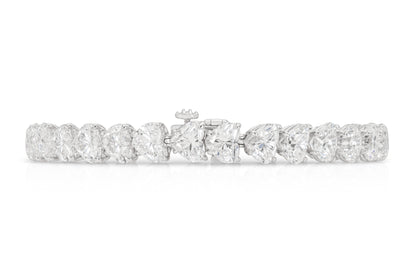 18K White Gold Heart Shape Diamond Tennis Bracelet Tw. 28.29 carat