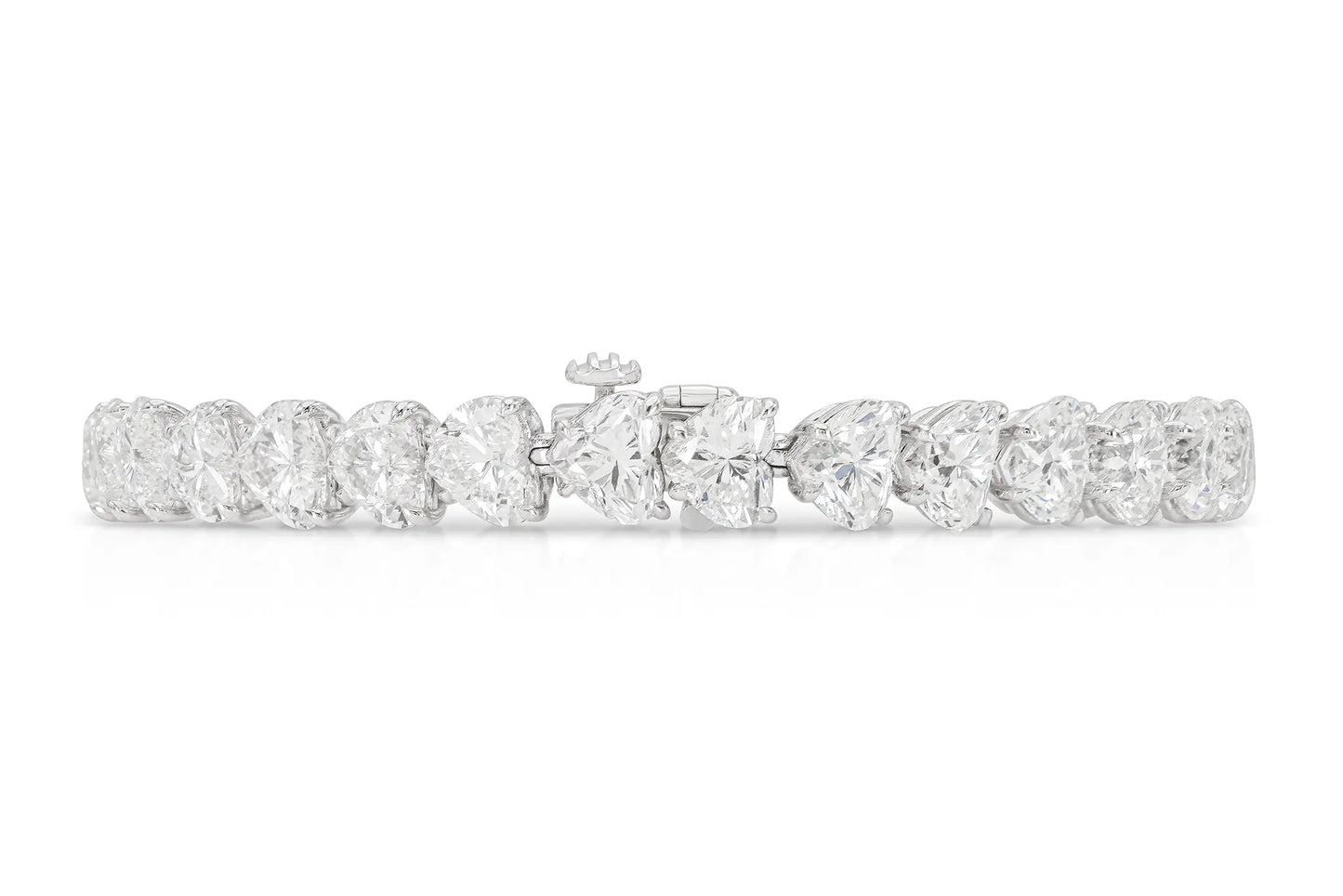 18K White Gold Heart Shape Diamond Tennis Bracelet Tw. 28.29 carat