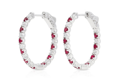 18K White Gold Diamond and Ruby Hoops TW.2.24ct