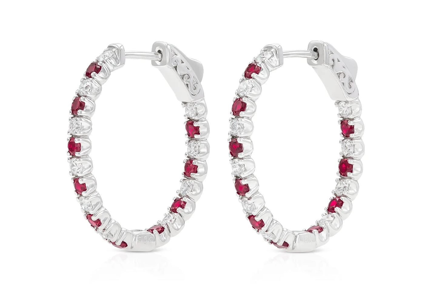 18K White Gold Diamond and Ruby Hoops TW.2.24ct