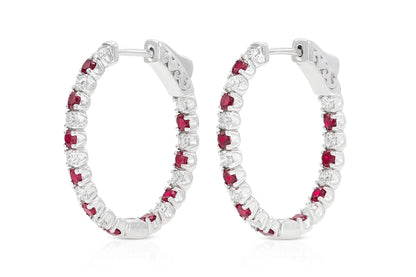 18K White Gold Diamond and Ruby Hoops TW.2.24ct