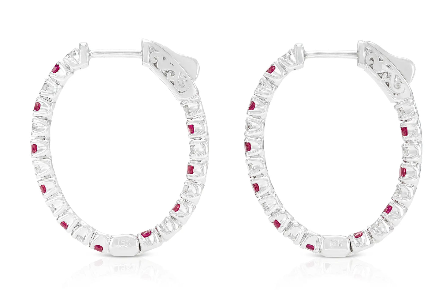 18K White Gold Diamond and Ruby Hoops TW.2.24ct