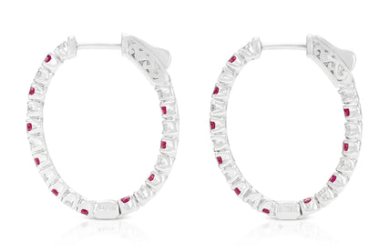 18K White Gold Diamond and Ruby Hoops TW.2.24ct
