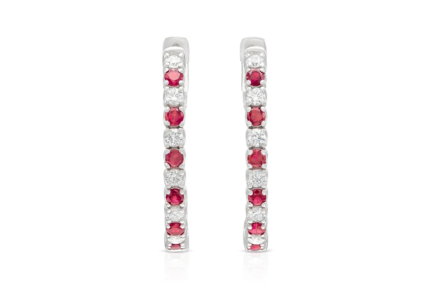 18K White Gold Diamond and Ruby Hoops TW.2.24ct