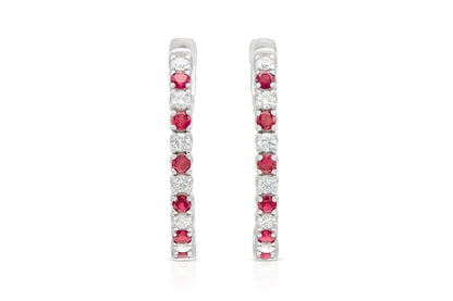18K White Gold Diamond and Ruby Hoops TW.2.24ct